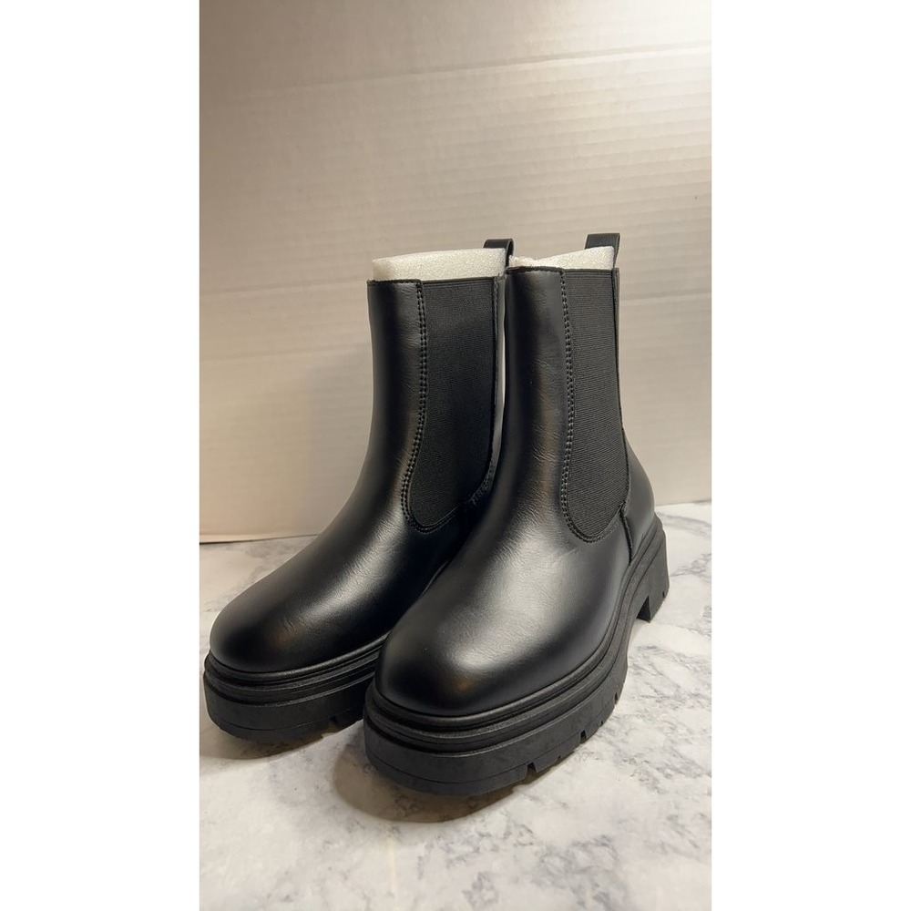 Black Faux Leather Chunky Qupid Boots - Modern Platform Sole
